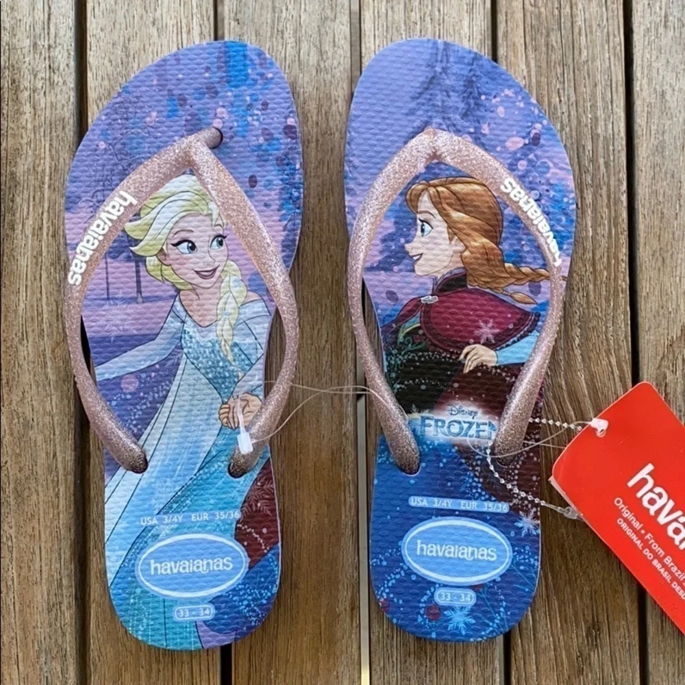 Havaianas Disney Frozen Flip Flops Youth Size 3/4 NWT Anna Elsa Olaf Sven